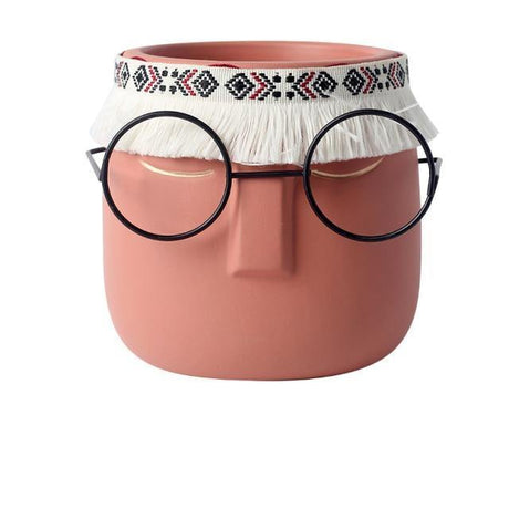 FaceArt Keramik Blumentopf mit Brille & Stirnband | Modernes Design | Dekorative Pflanzenvase