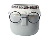 FaceArt Keramik Blumentopf mit Brille & Stirnband | Modernes Design | Dekorative Pflanzenvase