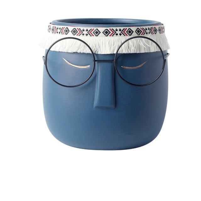 FaceArt Keramik Blumentopf mit Brille & Stirnband | Modernes Design | Dekorative Pflanzenvase