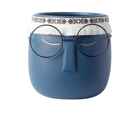 FaceArt Keramik Blumentopf mit Brille & Stirnband | Modernes Design | Dekorative Pflanzenvase