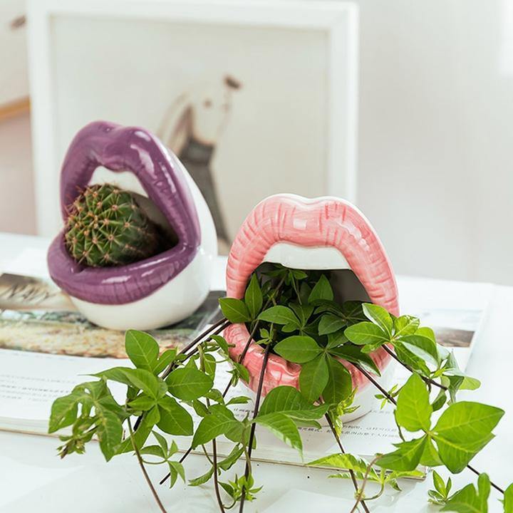 KissBloom Lippen-Keramik Blumentopf | Einzigartiges Design | Für Pflanzen & Deko | In Rot, Rosa & Lila