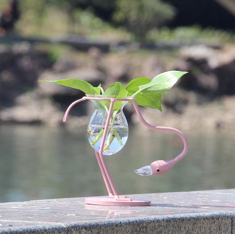 FlamigoBloom Tropische Deko-Vase | Zimmerpflanzengefäß | Stilvolle Glasvase mit Flamingo-Design