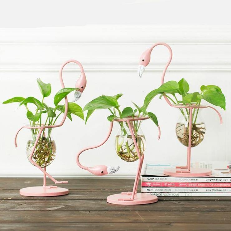 FlamigoBloom Tropische Deko-Vase | Zimmerpflanzengefäß | Stilvolle Glasvase mit Flamingo-Design