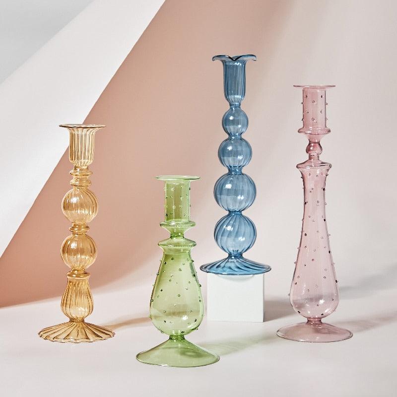 GlowCharm Pastellglas Kerzenhalter | Dekorative Kerzenständer | Elegante Tischdeko