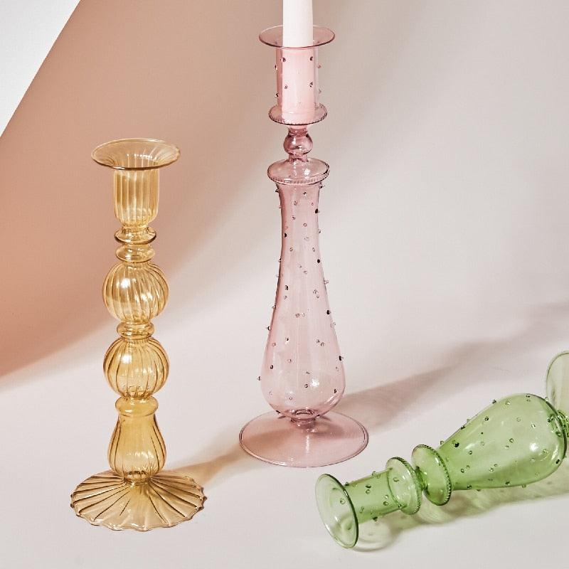 GlowCharm Pastellglas Kerzenhalter | Dekorative Kerzenständer | Elegante Tischdeko