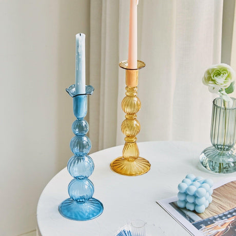 GlowCharm Pastellglas Kerzenhalter | Dekorative Kerzenständer | Elegante Tischdeko