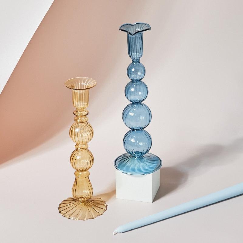GlowCharm Pastellglas Kerzenhalter | Dekorative Kerzenständer | Elegante Tischdeko