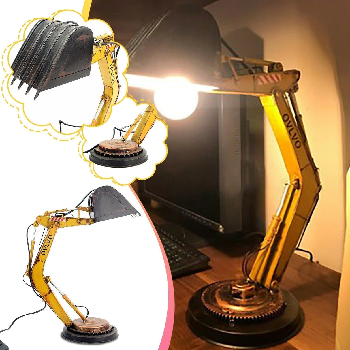 DiggerLite Einzigartige Bagger Tischlampe | Kreatives Design | LED Beleuchtung | Perfekte Deko für Zuhause