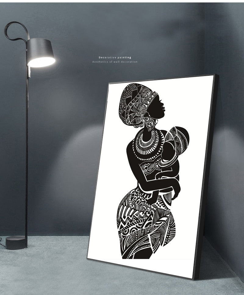 EthniArt Motherly Bond Leinwanddruck | Afrikanische Mutter-Kind Kunst | Elegante Wanddekoration
