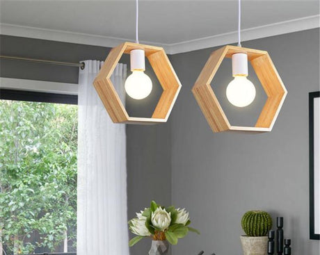 GeomaLume Geometrische Hängelampe aus Holz | Modernes Design | Warmweiß & Kaltweiß | Perfekt für Wohnzimmer & Esszimmer