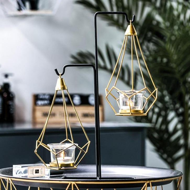GeoLume Geometrischer Hängender Kerzenhalter oder Vase aus Eisen | Modernes Design | Vielseitige Deko