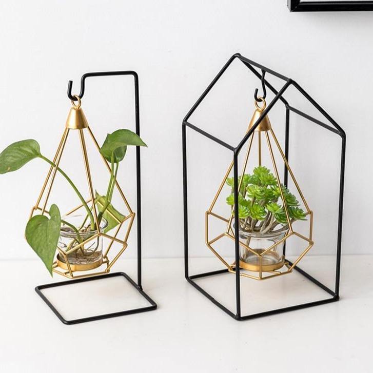 GeoLume Geometrischer Hängender Kerzenhalter oder Vase aus Eisen | Modernes Design | Vielseitige Deko