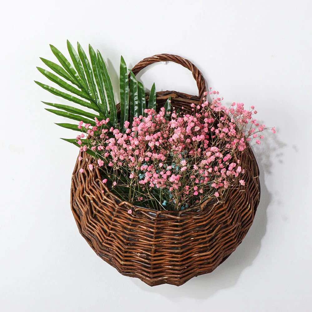 RattaBloom Wand-Pflanzgefäß aus Rattan | Hängender Pflanzenhalter | Dekoratives Garten-Accessoire