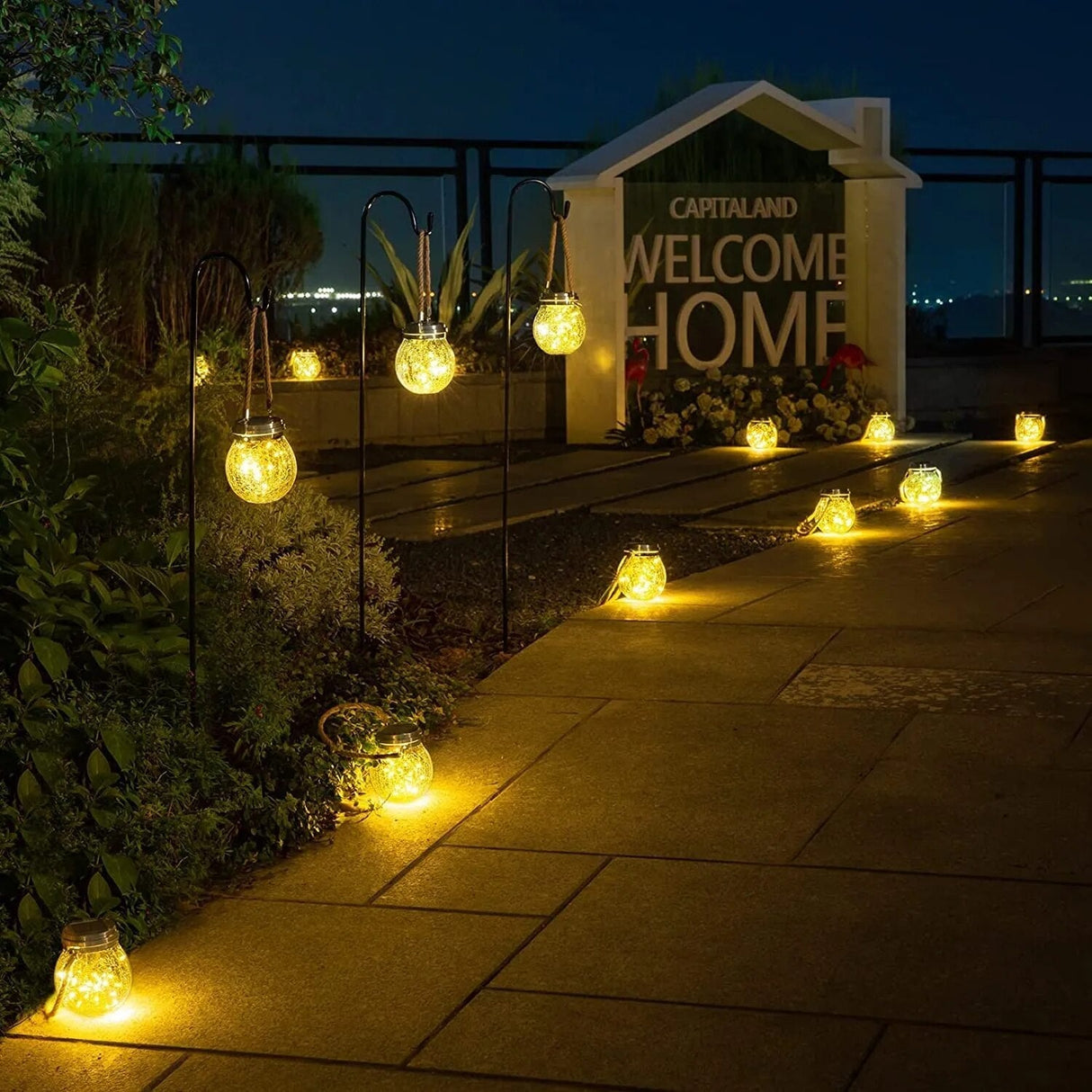 SunAura Solar Glaslaterne | LED Kugellampe mit Hanfseil | Wasserdichte Hängelampe für Garten & Terrasse