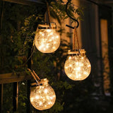SunAura Solar Glaslaterne | LED Kugellampe mit Hanfseil | Wasserdichte Hängelampe für Garten & Terrasse