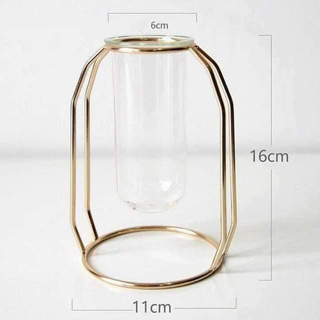 FloraFloat Eisen-Glas-Geometrische Vase | Schwebe-Design für Pflanzenvermehrung & Dekoration | In Gold & Rosébraun | Verschiedene Größen