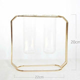 FloraFloat Eisen-Glas-Geometrische Vase | Schwebe-Design für Pflanzenvermehrung & Dekoration | In Gold & Rosébraun | Verschiedene Größen
