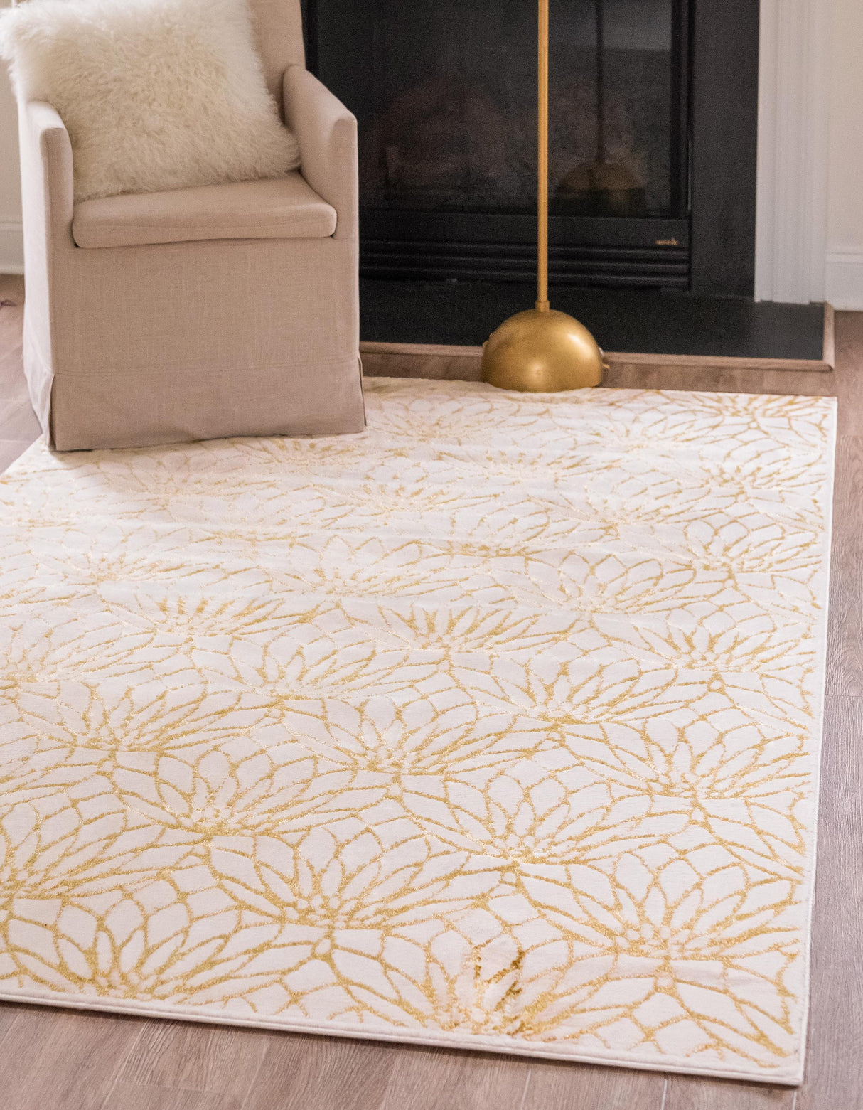 Floriva Lotusblumen-Teppich | Luxus-Design | Hochwertige Musterung | Wohn- & Schlafzimmer-Deko